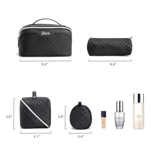 BOYATU Travel Makeup Bag Cosmetic Bags for Women: Large Capacity 3 Pcs Set Make up Bag with Compartments - Waterproof Vegan Leather Toiletry Organizer Bags with Handle (M-71Black) - color: M-71Black