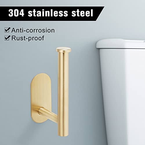 YUET Toilet Paper Holder Self Adhesive, Premium Thicken SUS304 Stainless Steel Rustproof Adhesive Toilet Roll Holder No Drilling for Bathroom, Kitchen, Washroom, Rv - color: Gold