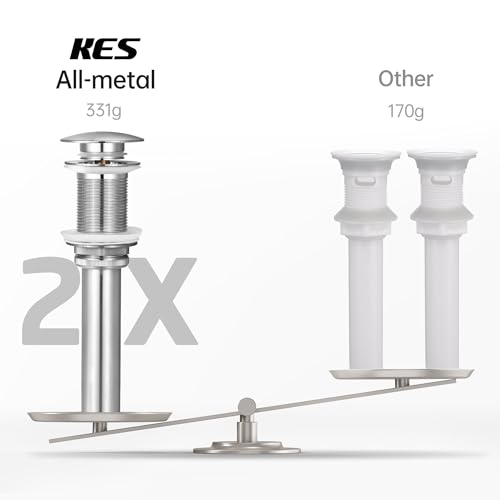 KES Bathroom Sink Drain Without Overflow, Brushed Nickel Pop Up Drain Vessel Vanity Sink Stopper 2 Pack, All Metal Rustproof Brass and 304 Stainless Steel, for 1.6"-1.9" Sink Hole, S2008D-BN-P2 - color: Brushed Nickel, style: NO Overflow, 2 Pack