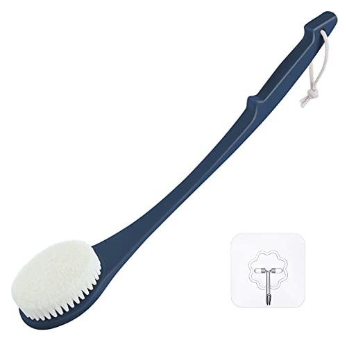 Body Back Scrubber – 17'' Long Handle Shower Brush, Durable Exfoliator for Dry & Wet Use, Deep Cleansing & Gentle Exfoliation for Smooth Skin – for Men, Women & Elderly (Navy Blue) - size: 17“ Navy Blue