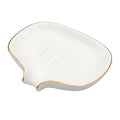 White Soap Dish Ceramic Self Draining Soap Dish Waterfall Slot Gold Edge Bathroom Accessories for Bathroom, Kitchen,Bar Counter - color: White