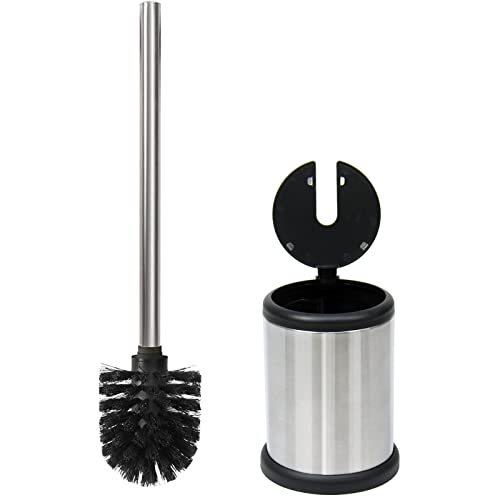 Casaphoria Stainless Steel Toilet Bowl Brush and Holder set for Deep Cleaning,Bowl Scrubber Brush with Lid for Bathroom,Deluxe Freestanding Toilet Brush and Plunger Combo - style: Stainless Steel_handle