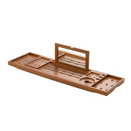 Bathtub Tray, Retractable Bathtub Rack for Bathtub, Sturdy and Waterproof Home Spa, Favored Gift by Lady Teak Color