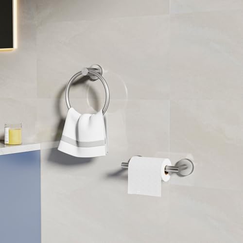 Toilet Paper Holder & Towel Holder, Bathroom Hardware Set-SUS304 Stainless Steel Double Post Pivoting Tissue Roll Holder and Hand Towel Ring Set for Bathroom, RV, Brushed Nickel - color: Brushed Nickel
