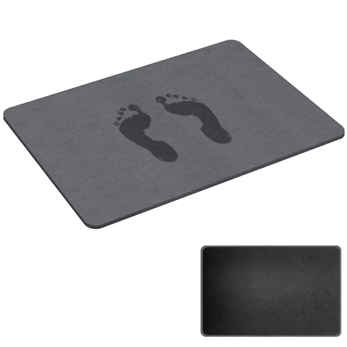 THMINS Dark Gray Stone Bath Mat with Rubber Bottom, 24''x16'' Diatomaceous Earth Shower Mat, Non Slip, Super Absorbent, Self-Quick-Drying, Easy to Clean for Bathroom/Ktichen - color: Darkgray 1 Pack