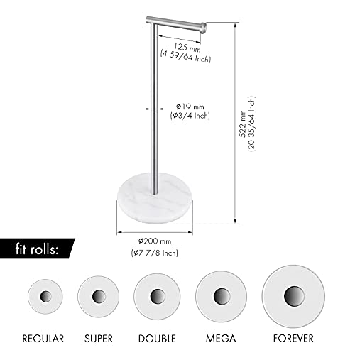 KES Toilet Paper Holder Stand, Freestanding Toilet Paper Roll Holder with Modern Natural Marble Base, White Freestanding Toilet Tissue Holder SUS304 Stainless Steel Brushed Finish BPH284S1-2 - color: Brushed Steel, size: 20.6"H