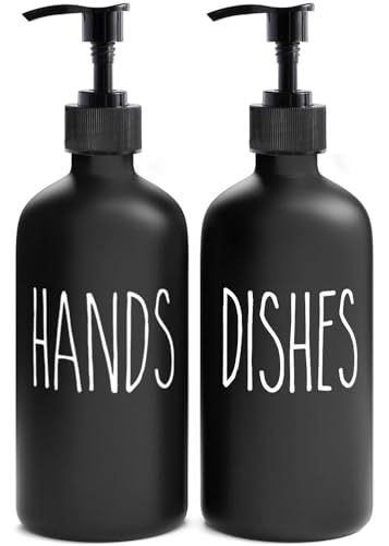 MOMEEMO Soap Dispenser Set 2 Pack, Contains Dish and Hand Soap Dispenser, Perfect for Black Kitchen Decor. (Black) - color: Hd Black