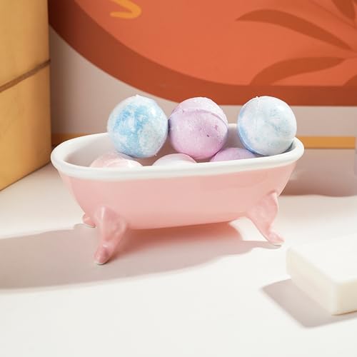 6.7" Ceramic Mini Clawfoot Bathtub Bar Soap Dish, Decorative Bar Soap Holder, Soap Tray Sponge Holder for Shower, Bathroom & Kitchen Sink (Pink) - color: Pink
