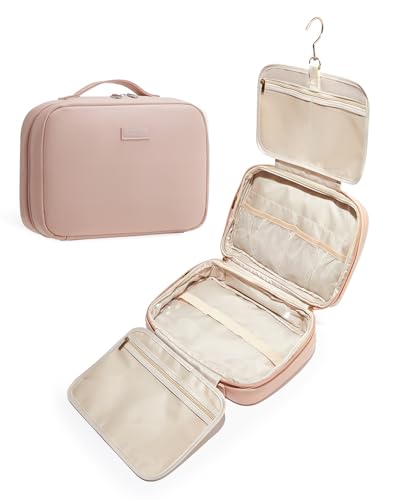 EACHY Travel Toiletry Bag with Hanging Hook, Portable Makeup Cosmetic Bags for Women, Water-Resistant Full-Size Travel Accessories (Pink) - color: A-Pink