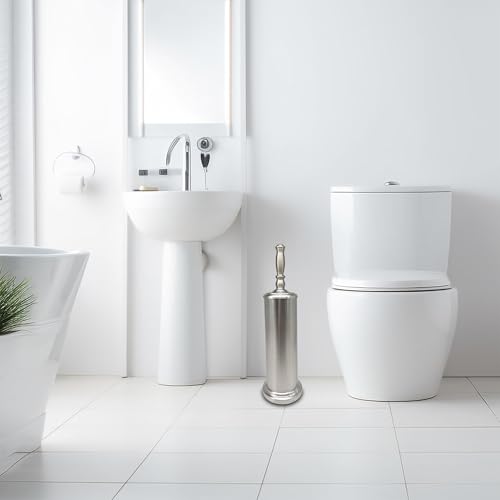 Metal Toilet Bowl Brush with Holder Premium Bathroom Cleaning Set Rustproof Hygienic Durable Elegant Finish - color: Satin Nickel