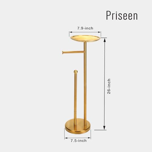 Toilet Paper Holder Stand with Phone Shelf, Gold TP Holder Freestanding, Holds 5 Rolls, Stainless Steel (Gold) - color: Gold