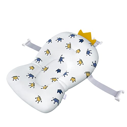 Baby Bath Cushion Pad Newborn Bathtub Mat Infant Bath Supporter Net Baby Bathtub Pillow Non-Slip Floating Bathing Tub Seat (White Crown, 28cm*43cm*26cm) - color: White Crown