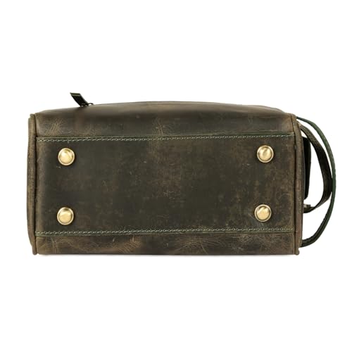 KomalC Leather Toiletry Bag for Men & Women – Handcrafted Travel Grooming Kit with Water-Resistant Lining and Secure Zipper Closure - style: 1 Zip Classic Dark Green