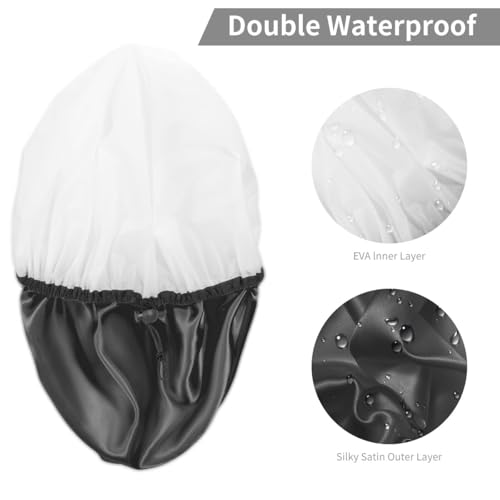 Auban Shower Cap for Women, Adjustable Reusable, Extra Large, Double-Layer Waterproof Bathing Cap, Waterproof Exterior, EVA Lining, Hair Cap for All Hair Lengths, 3 Balck Set - color: 3 Backs