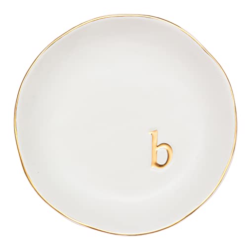 COLLECTIVE HOME Ceramic Jewelry Tray, Trinket Dish, Gifts for Women (B) | Mother's Day, Birthday, Christmas, Engagement Gifts, Vanity, Nightstand Decor, Embossed Gold Monogram Ring Dish with Gift Box - color: B