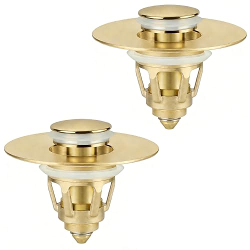 Tgosomt Bathroom Sink Stopper 2 Pack, Bathroom Sink Drain Strainer, Revolutionary Bathroom Accessories and Essentials (Brushed Gold) - color: Brushed Gold, size: 2 Pack