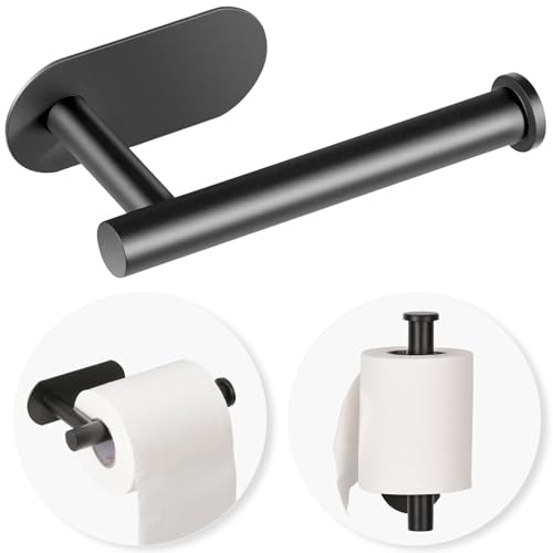 LAYUKI Toilet Paper Holder,Adhesive,Matt Black,Wall Mount,Toilet Paper Roll Holder,no Drilling,Bathroom/Rv/Washroom, SUS 304 Stainless Steel, Rustproof (Black, 1 Piece) - color: Black, size: 1 Piece