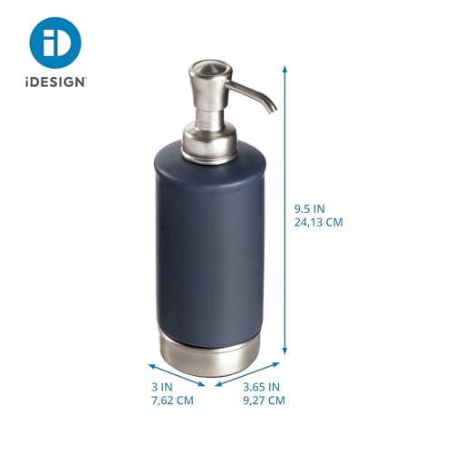 iDesign Hand Soap Dispenser, Navy Blue/Brushed Nickel | Refillable, For Bathroom or Kitchen, Pump Bottle - color: Matte Navy/Brushed Nickel