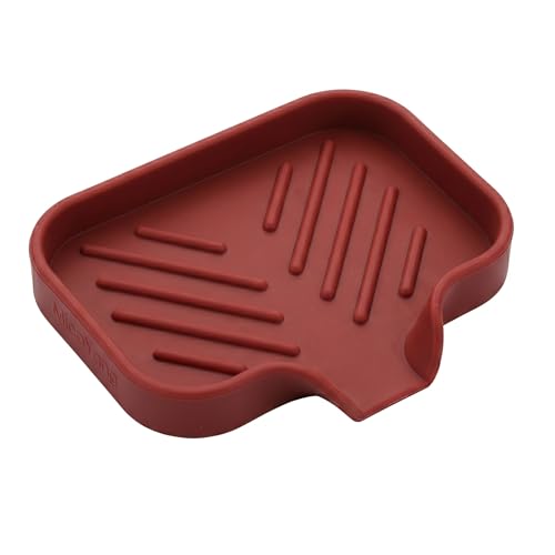 MicoYang Silicone Soap Dish with Drain Spout, Self-Draining Sink Organizer Tray for Bathroom and Kitchen, Sponges, Dispensers and Soap Holder, Non-Slip and Dishwasher Safe, Red (Compact, 4.9"×3.2") - color: Red, size: S(4.9"×3.2")