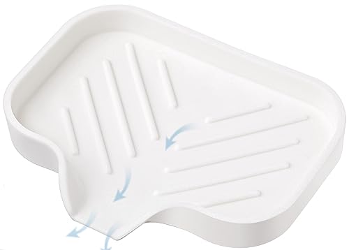 2 Pcs White Silicone Self Draining Rectangular Soap Dishes - Waterfall Soap Trays - Soap Dishes for Bar Soap - Soap Boxes - Soap Case - Soap Container - Soap Pads - Kitchen Sink - Shower - Bathroom ! - color: Cream, size: S(4.7X3.5) 2 PCS