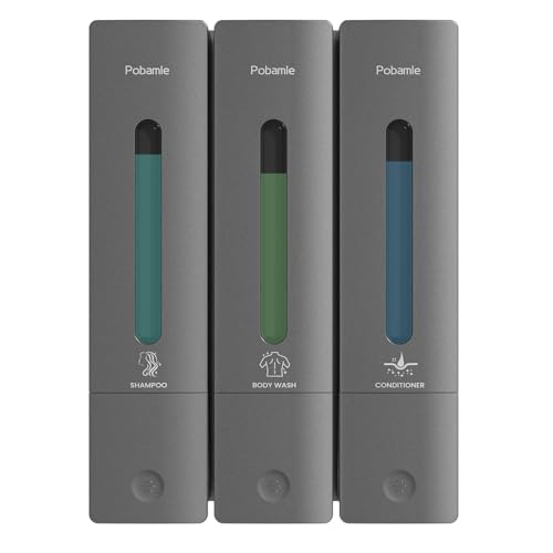 Shampoo and Conditioner Dispenser - Shower Soap Dispenser Wall Mounted No Drill - Shampoo Conditioner Body Wash Dispenser 3 Chamber - Easy Install for Bathroom Hotel Gungrey 1200ml - color: Grey 3