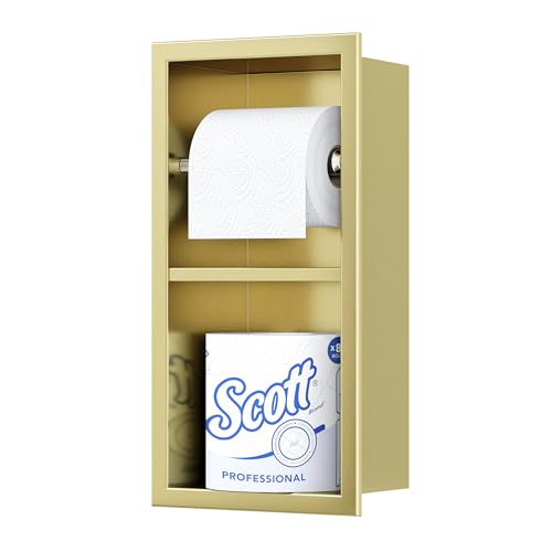Neodrain Gold Tissue Holder, Contemporary Hotel Style in Wall Toilet Paper Holder, Stainless Steel Recessed Tissue Paper Roll Holder, Double roll(Gold) - color: Gold, size: 6X12In
