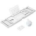Zhuoyue Bamboo Bathtub Tray, Expandable Premium Bath Tray for Luxury Bathroom, Adjustable Bath Accessories for Tub with Soap Towel Book Holder, Extendable 29.5-43.3" White - color: White