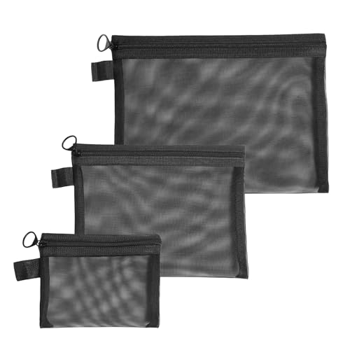 3-Pack Mesh Makeup Bag – mesh bags，Ideal Diaper Bag Organizer & Small Purse Pouch, Perfect for Travel and Daily Use forTravel Toiletry Bag - color: 3 black items