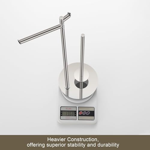 BVL Toilet Paper Holder Stand with Hook, Brushed Nickel Stainless Steel 304 Weighted Toilet Paper Holder Stand, Bathroom Freestanding Toilet Paper Holder Holds 5 Rolls - color: Brushed Nickel