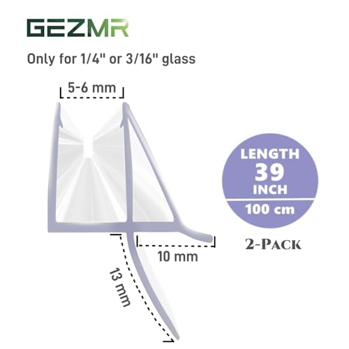 2-Pack Shower Door Bottom Seal (1/4'' X 39'') Glass Shower Door Seal Strip with Drip Rail Frameless Shower Door Sweep can Covers up to 13mm Gap - size: 1/4''(6mm)-13mm