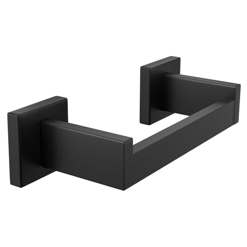 Toilet Paper Holder Wall Mount Matte Black, Stainless Steel Toilet Tissue Roll Holder Bathroom Square Toilet Paper Towel Roll Holder, Double Post Pivoting Tissue Handle - color: Matte Black