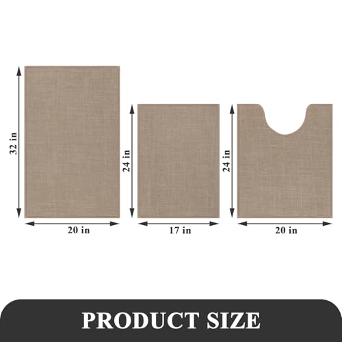 SHACOS 3 Piece Bath Mats Toilet Rug U-Shaped, No Slip Rubber Bath Rugs for Bathroom Toilet, Ultra Thin Bathroom Rugs Washable Quick Dry Absorbent Bathroom Mat (17"x24"+20"x32"+ U-20"x24") - color: Brown, size: 17"x24"+20"x32"+U20"x24"