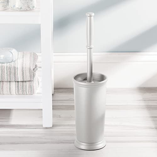 mDesign Toilet Bowl Brush and Holder - Covered Bathroom Toilet Brush - Standing Toilet Bowl Scrubber in Modern Holder - Space Saving, Deep Cleaning Brush for Toilet - Hyde Collection - Light Gray - color: Light Gray