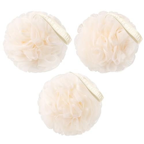 AmazerBath Loofah Sponge, Shower Loofah 60g/PCS - Body Scrubber Loofa Set of 3 Cream Color, Bath Sponge for Men and Women - style: Cream