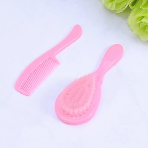 HEALLILY Baby Brush and Comb Set for Newborns and Toddlers Gentle Scalp Massage with Rounded Teeth Anti-Static Pink Baby Hair Washing Comb Soft Grooming Kit for Infant Hair Care