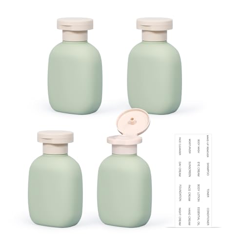 3.4 oz Small Plastic Travel Shampoo Bottles, Empty Plastic Squeeze Bottles with Flip Cap for Toiletries, Leakage-proof Travel Shampoo and Conditioner Bottles (4 pack, Green) - color: Green, size: 3.4 ounces