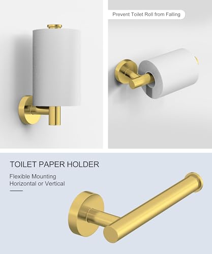 6 Pcs Brushed Gold Bathroom Accessories Hardware Set SUS304 Stainless Steel Towel Rack and Toilet Paper Holder Set Bath Towel Bar Set Wall Mounted for Bathroom Kitchen by HOMEMYSTIQUE - color: Brushed Gold, size: 6 Pieces