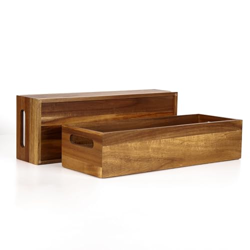 Natural Acacia Wood Bathroom Tray with Handles for Organizing Toiletries and Accessories - 16.5L x 6W inch - size: 16.5" x 6" x 3.8"