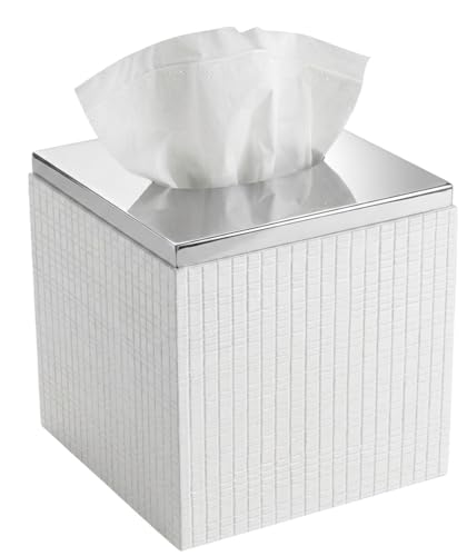 Estella White Square Resin Tissue Box Cover with Silver Top - style: Square Tissue Box