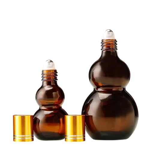 Essential Oil Roller Bottles, 30ML Amber Gourd Shaped Glass Roller Bottles with Stainless Steel Roller Ball, for Travel,Perfume (Amber-Gold Cap, 30ML) - color: Amber-Gold Cap, size: 30ML