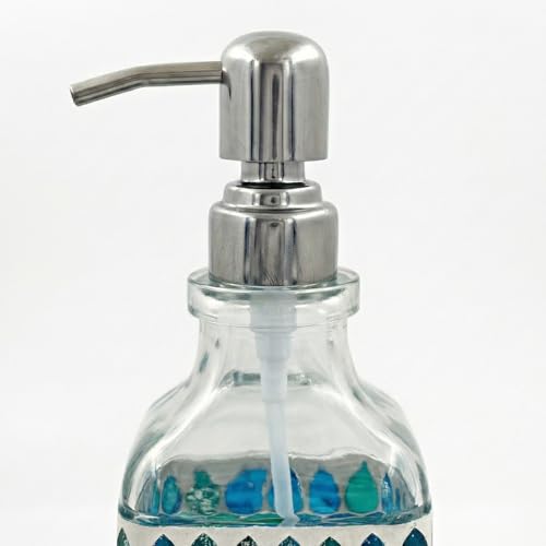 BOPPIE Handcrafted Mosaic Glass Soap Dispenser, Modern Countertop Hand & Dish Soap Dispenser for Bathroom/Kitchen, Refillable Liquid Soap Bottle with Stainless Steel Rust Proof Pump (Mosaic Blue) - color: Mosaic Blue