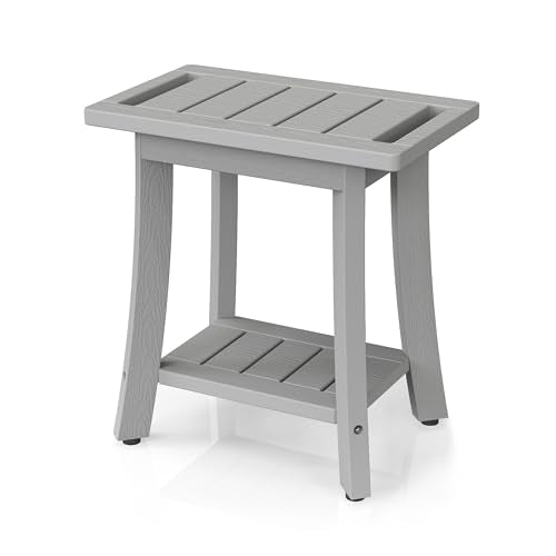 HIPS Shower Bench Inside Shower Stool with Storage Shelf, Waterproof Spa Bath Chair for Bathroom, Seat or Organizer for Living Room, Bedroom - Great for All Ages Unisex Elderly (Small, Grey) - color: Grey, size: Small 16x10x17 Inch