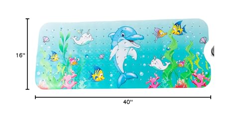 ENKOSI Bath Mat Long 40x16 – Non-Slip Bathtub Mat with Secure Suction Cups & Drain Holes with Fun Dolphin Design - Bathroom Shower Mat for Tub for Kids and Toddlers (Bath Dolphin) - color: Dolphin Print