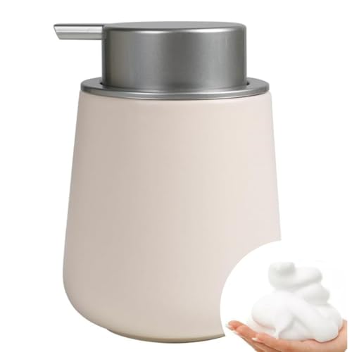 Bosilunlife Ceramic Foaming Soap Dispenser - 12Oz Bathroom Countertop Kitchen Dish Soap Pump Dispenser Foam Soap Dispenser - Beige with Silver - color: Beige With Silver Pump