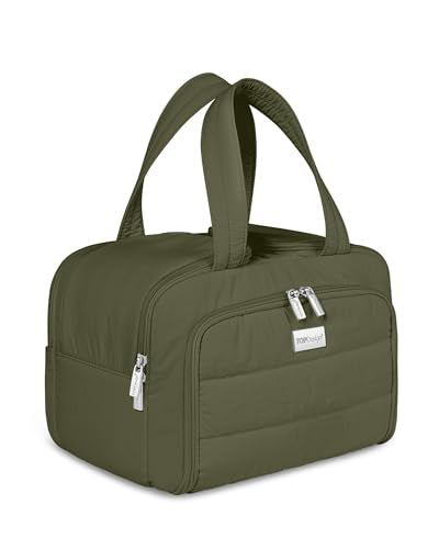 TOPDesign Travel Toiletry Bag for Women, Puffer Large Toiletry Bag, Lightweight Cosmetic Makeup Organizer with Handle for Traveling, Accessories, Essentials, Toiletries (Dark Green) - color: Dark Green