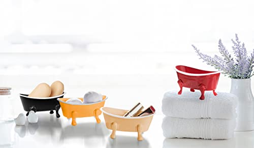 Rustic Enamel 1 Piece 5.5" Metal Clawfoot Mini Bathtub Soap Dish Mini Bath Tub Decoration Clawfoot Tub Soap Caddy Collection (Peach) - color: Peach