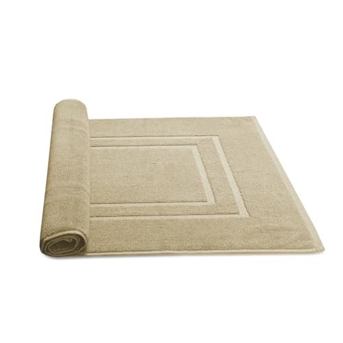 Feather & Stitch 2 Piece Towel Like Bath Mats (30x21 Inch) 100% Cotton Terry Bath Mats, Bathroom Shower Floor Mats [NOT A Bathroom Rug], Soft Absorbent Washable Mats - Linen - color: Linen