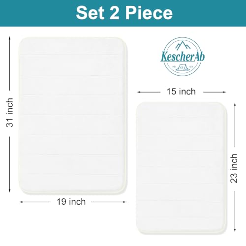 Bathroom Rugs Set 2 Piece Thicker Memory Foam Bath Mat Set Non Slip Quick Dry Machine Washable White Bath Rugs for Bathroom Floor, Tub and Shower, 19"x31"+15"x23" - color: White, size: 31" X 19" + 23" X 15"