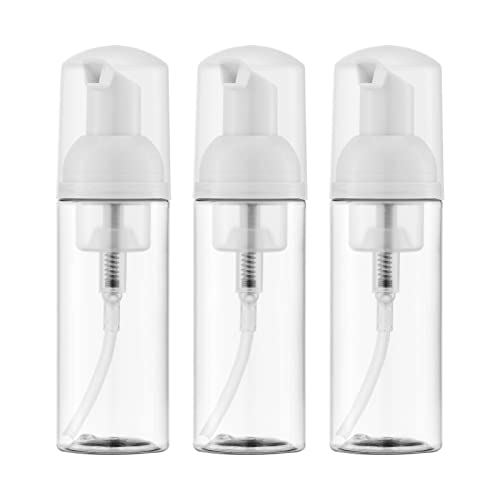 Travel Foam Pump Bottle - 2oz Small Size Foaming Hand Soap Dispenser - Mini Portable Mousse Lash Shampoo Kit Container for Hair - Empty Leak Proof Plastic Clear Foamer for Liquid Toiletry 3Pack - color: Clear