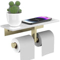 BWE Double Toilet Paper Holder with Shelf, Wall Mounted Tissue Roll Holder for Bathroom, Commercial Toilet Paper Dispenser, Marble Toilet Paper Storage Holder with Phone Shelf (Brushed Gold) - color: Double Brushed Gold